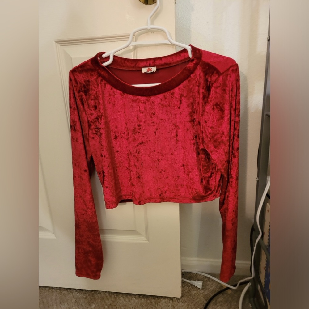 Women’s L red crushed velvet miniskirt set